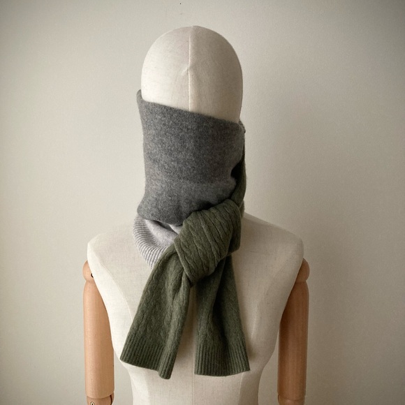 joodito 100% cashmere tie sweater japanese boro boho patchwork scarf gray green - Picture 3 of 11